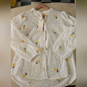 Solitaire Floral Embroidered White Blouse Sz M NEW